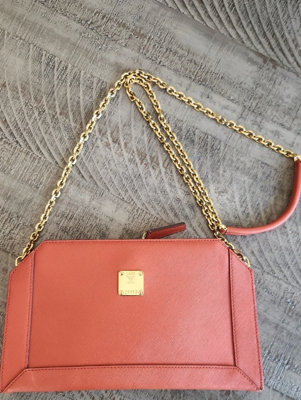 MCM Orange Saffiano Leather Satchel with Gold Chain Accent-FALL!